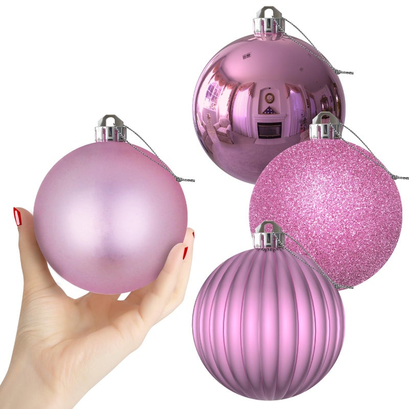 GameXcel Bubblegun Pink 4.0" Large Christmas Balls - Christmas Tree Decoration Ornaments Shatterproof Hanging Balls for Birthday Halloween Holiday Wedding Decorations Set of 4pcs - Image 1